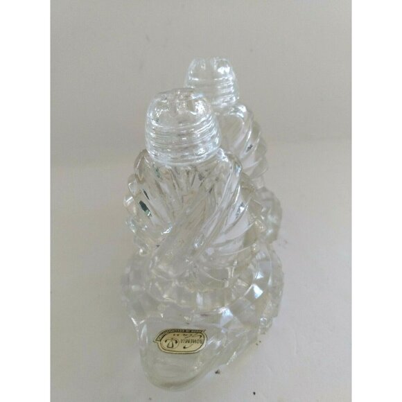 Vintage Bohemia Glass Crystal Salt and Peppers with Crystal Glass lids and Stand - Picture 5 of 12